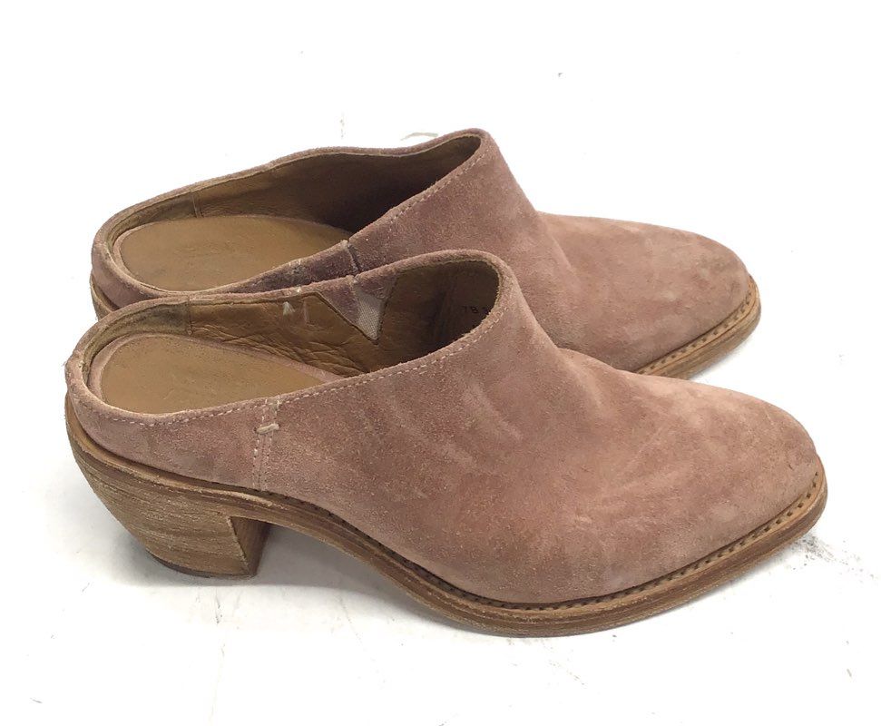 Frye Ray Suede Pointed Toe Block Heel Mule Sandals Rose Size 7B