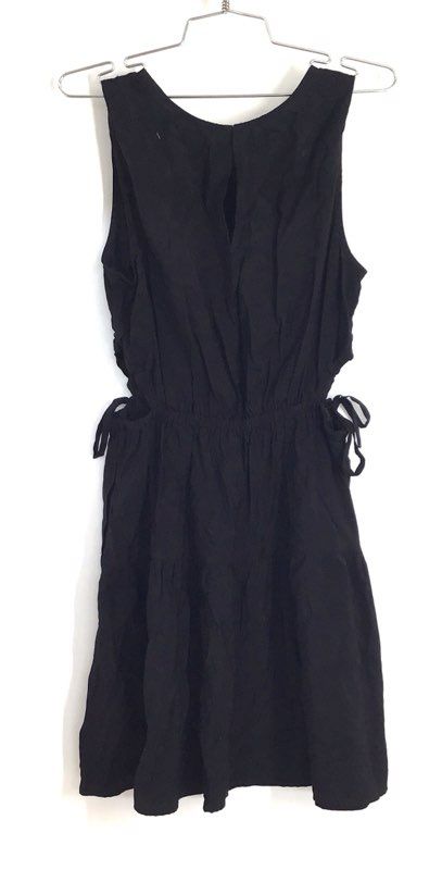 GAP Women's Black Sleeveless Rayon Blend Tiered Side Tie Waist Dress Size M