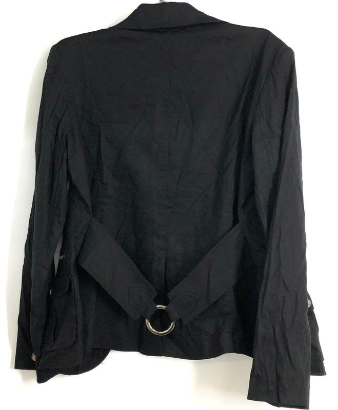 Cache Women's Black Linen Blend Zipper Pocket Back Buckle Blazer Jacket Sz L