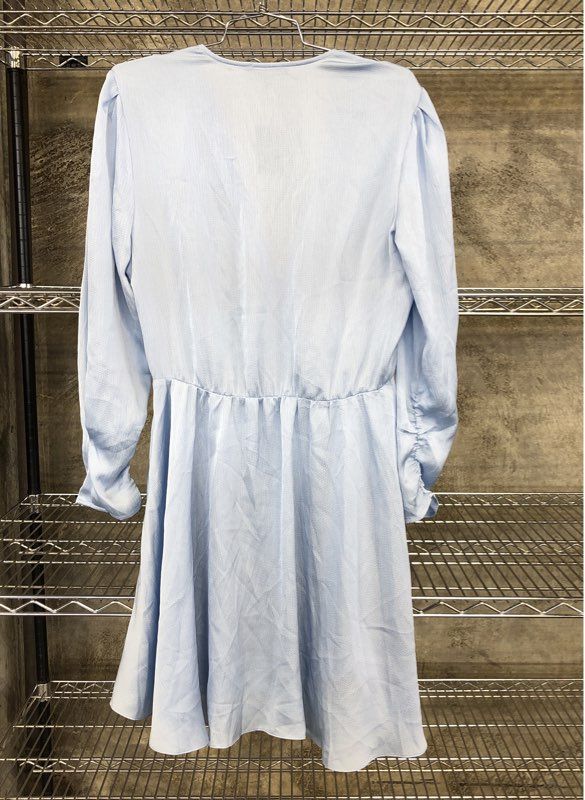 Maje Women's Oliver Jacquard V-Neck High Low Dress Light Blue NWT Sz 42