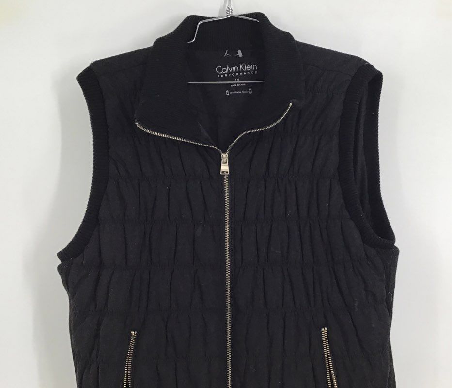 Calvin Klein Women&#39;s Black Collared Full-Zip Performance Vest - Size 1X