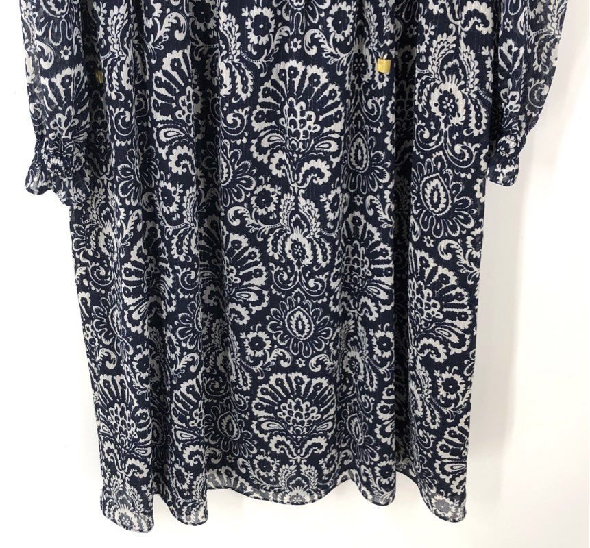 NWT Michael Kors Women's Navy Bone Floral Fit & Flare Dress - Size L
