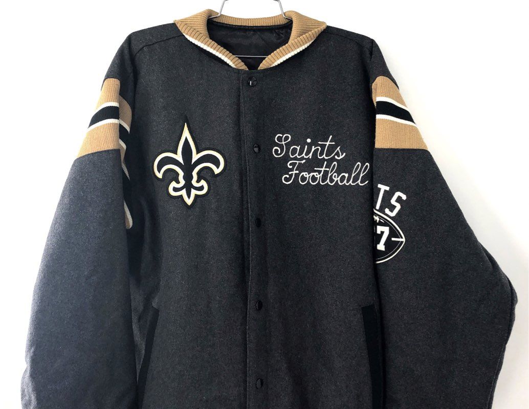 NFL New Orleans Saints Reversible Varsity Jacket Gray Wool Blend Sz S