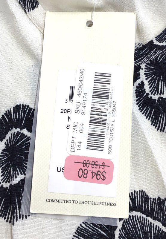 NWT Masai Women's White Black Floral Shift Dress - Size L