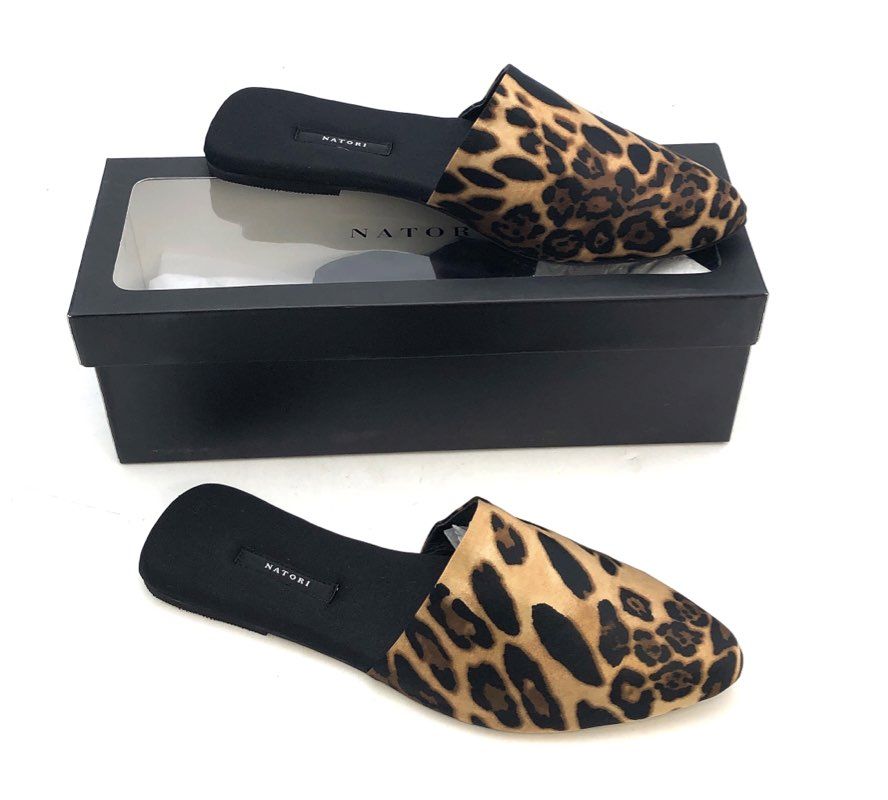 Natori Leopard Print Pointed Toe Mule Flat Slides Women's Size 9 NIB