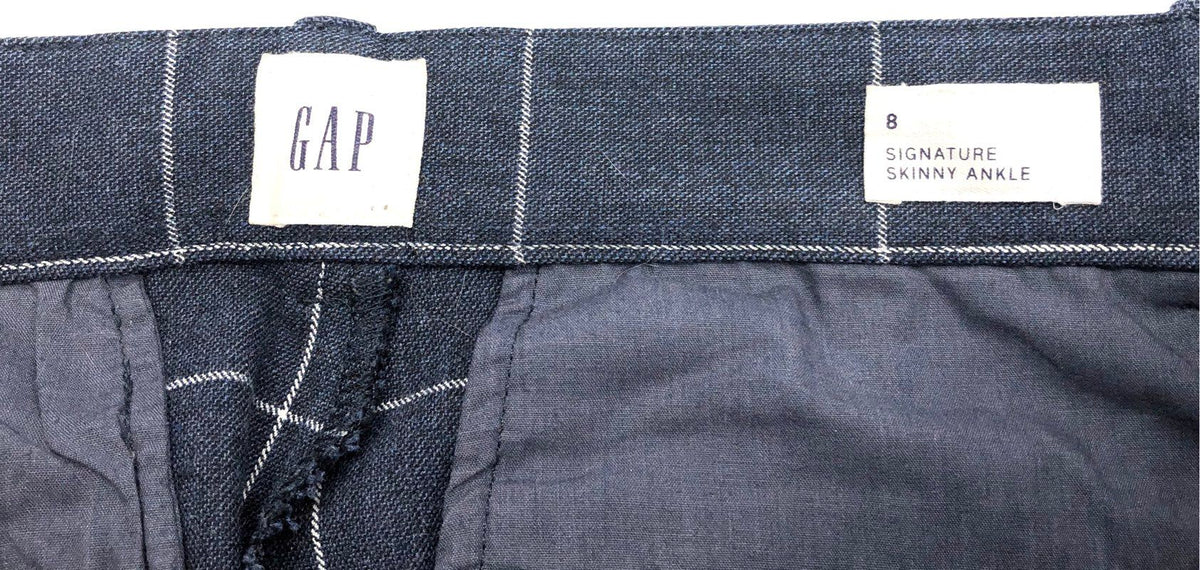 Gap Women's Signature Skinny Ankle Pants Blue White Grid Windowpane Check Sz 8