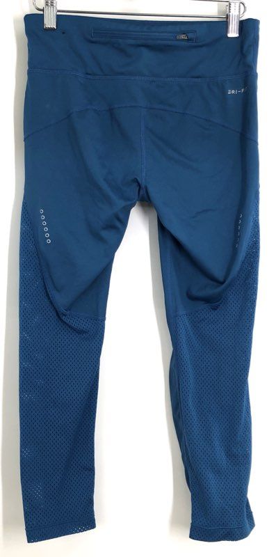 Nike Women's Teal Blue Dri-FIT Mesh Running Leggings Cropped Tights Sz S