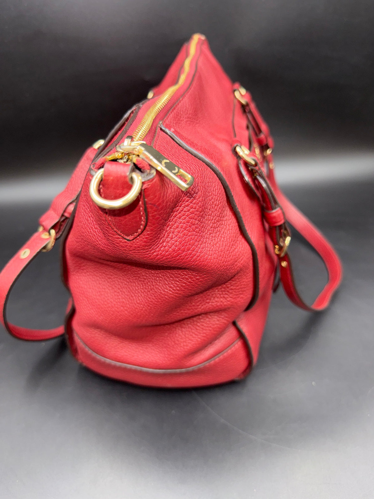 Coach Red Pebbled Leather Katy Satchel Crossbody Handbag Gold Hardware COA