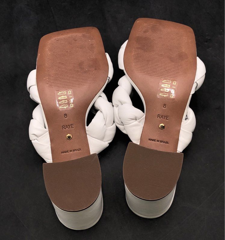 Raye White Leather Braided Double Strap Block Heel Square Toe Sandals Size 8