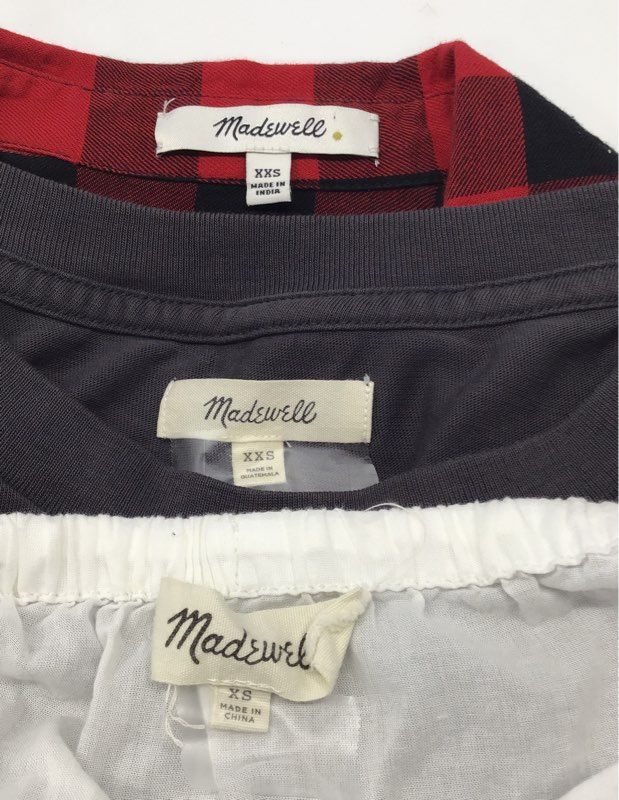 Madewell Women's Bundle 3 Pieces Embroidered Blouse Gray Tee Plaid Shirt XXS XS