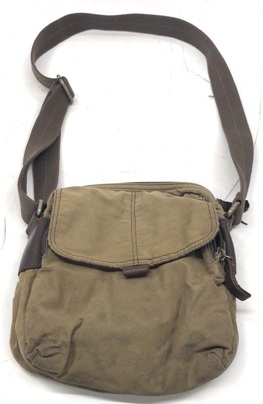 Fossil Olive Green Canvas Leather Messenger Crossbody Bag Flap Multi Pocket