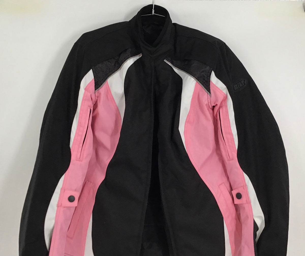 Bilt Women&#39;s Black Pink Collared Full Zip Motorcycle Jacket - Size Large