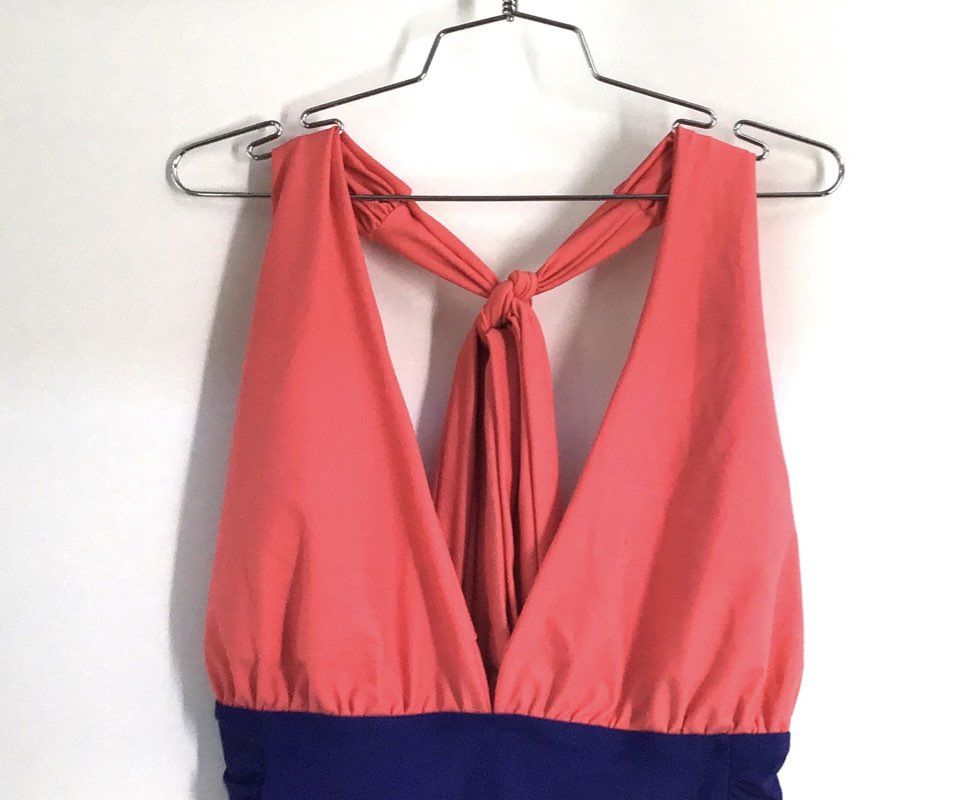 Nicole Miller Women's One-Piece Swimsuit Navy Coral Convertible Ruched Sz L NWT