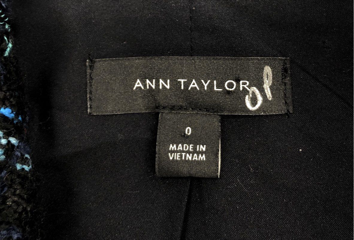 Ann Taylor Women's Black Multi Tweed Textured Open Front Jacket Pockets Sz 0
