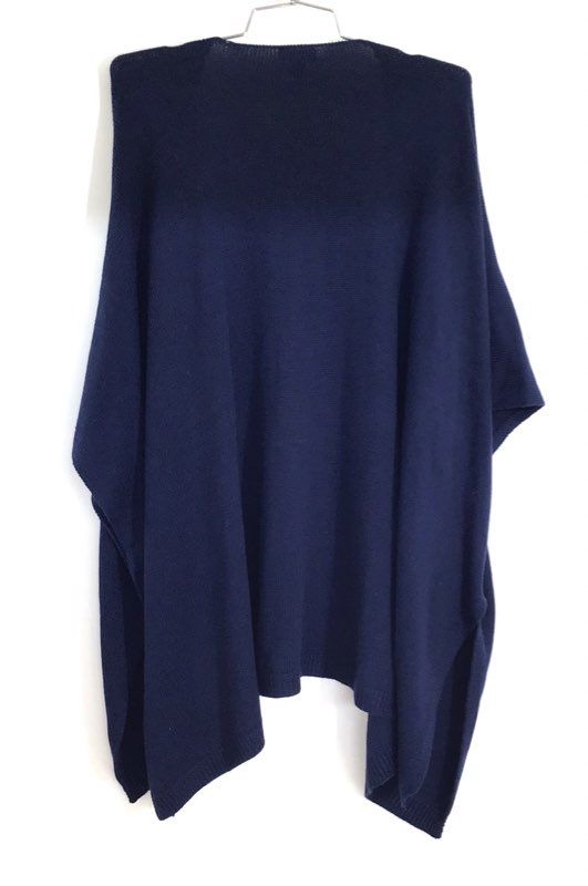 Ann Taylor Factory Women's Navy Blue Knit Open Front Poncho Wrap One Size