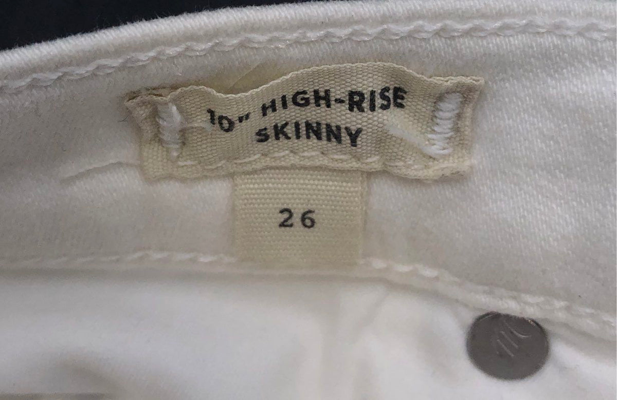 Madewell Women's White 10" High-Rise Skinny Button Fly Frayed Hem Jeans Size 26
