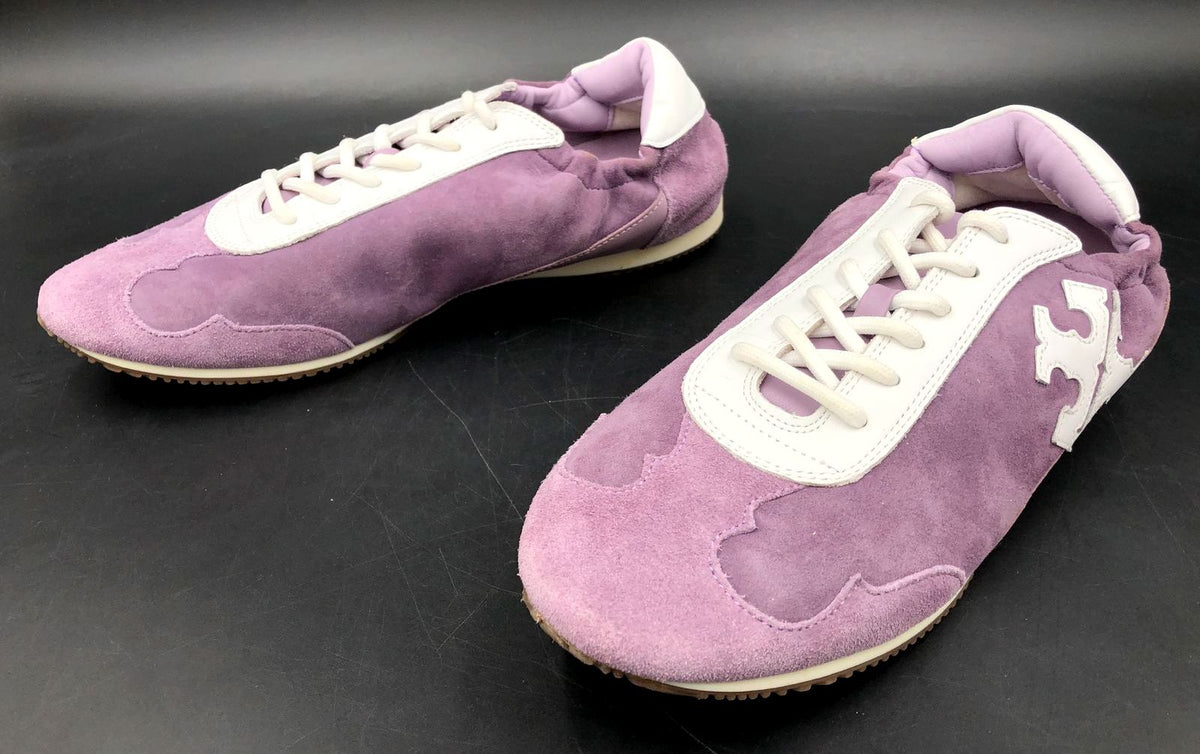 Tory Burch Women&#39;s Lilac Purple Suede &amp; White Leather Sneakers - Size 9.5 (+COA)