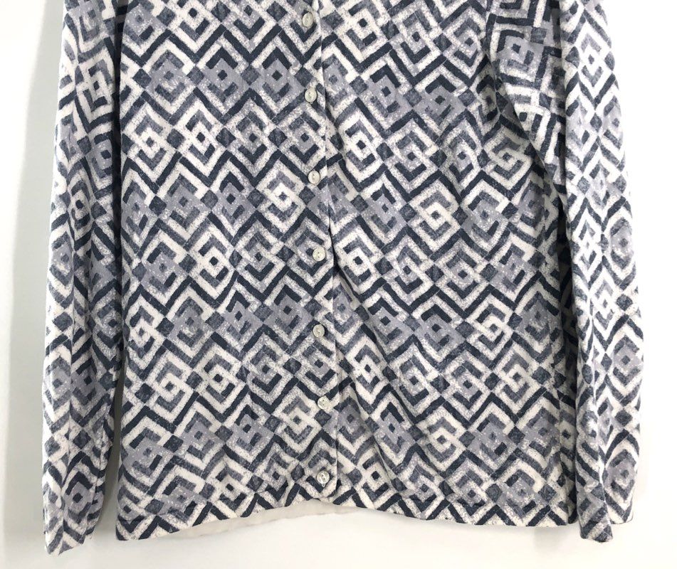 Pendleton Women's Blue Gray Geometric Maze Pattern Cotton Button Cardigan Sz M