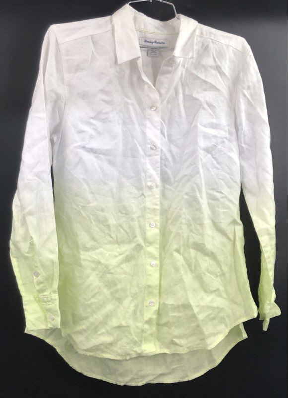 Tommy Bahama Women's White Lime Green Ombre Linen Button Down Shirt Sz XS