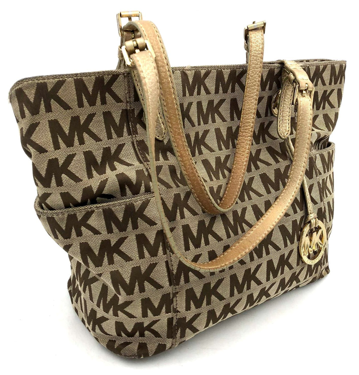 Authentic Michael Kors Luxury Women&#39;s Tan Brown Canvas Tote Bag - COA Included