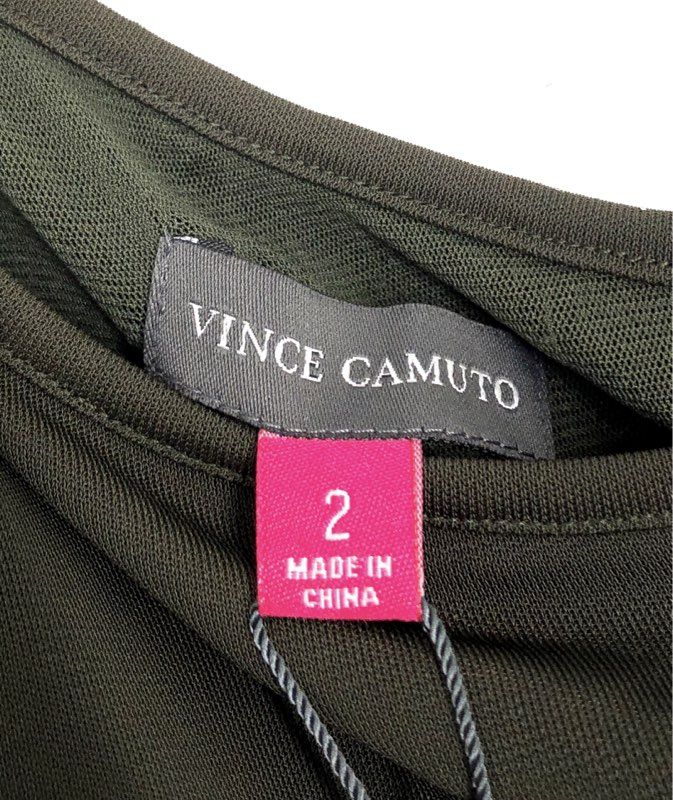 Vince Camuto Women's One Shoulder Draped Ruched Dark Olive Green Dress Sz 2 NWT