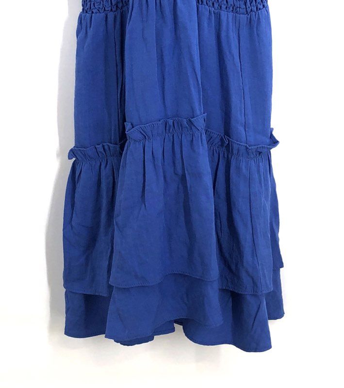 Joy Joy Women's Royal Blue Twist Smocked Halter Tiered Ruffle Dress NWT Sz S