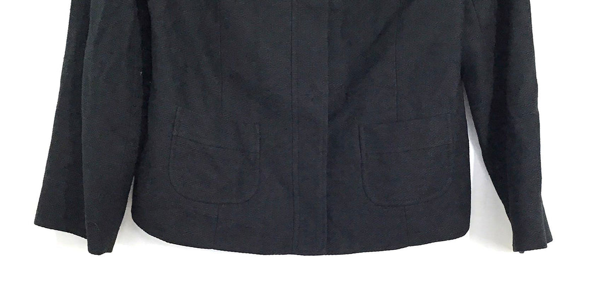 Banana Republic Women's Black Textured Cotton Linen Collarless Jacket Sz 10