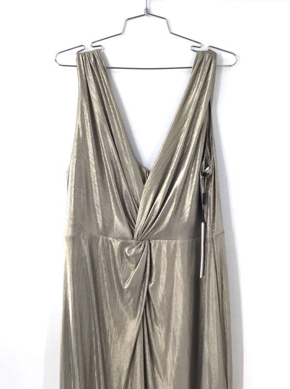 Calvin Klein Women's Gold Metallic Knot Front Gown Sleeveless Sz 16 NWT