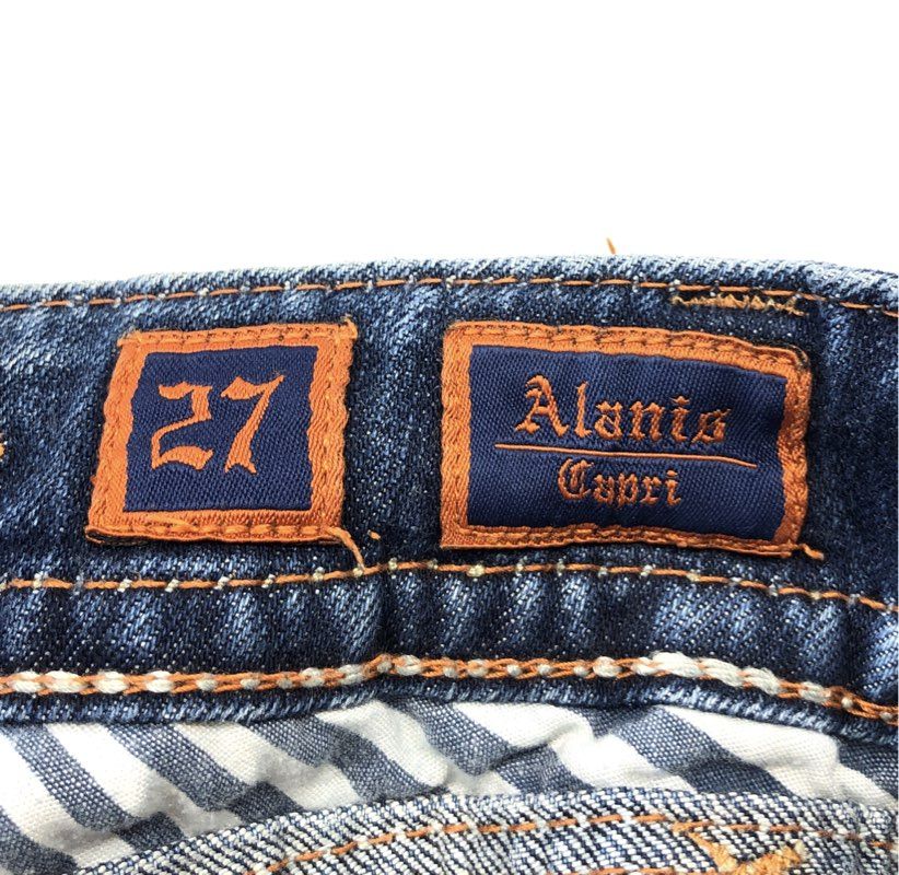 Rock Revival Women's Alanis Capri Jeans Blue Embellished Distressed Sz 27