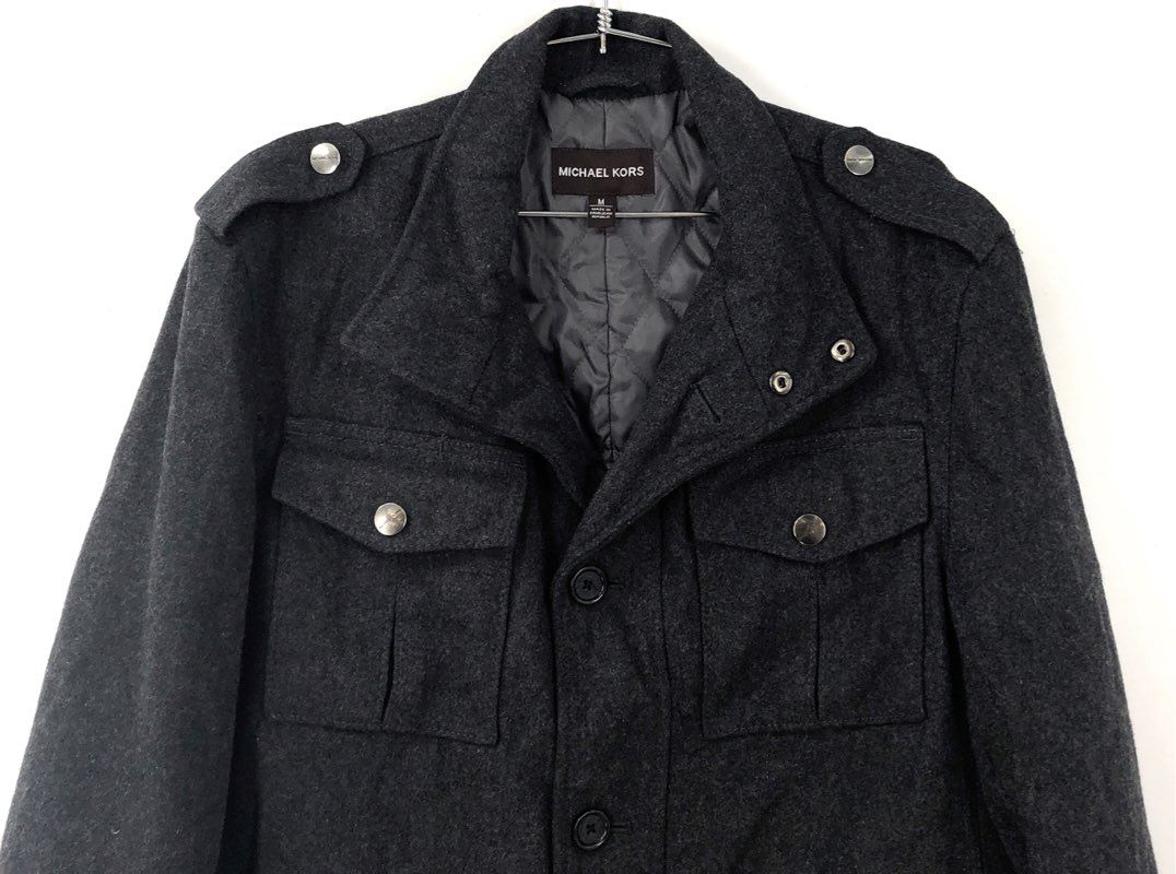 Michael Kors Men's Charcoal Gray Wool Blend Quilted Field Jacket Coat Size M