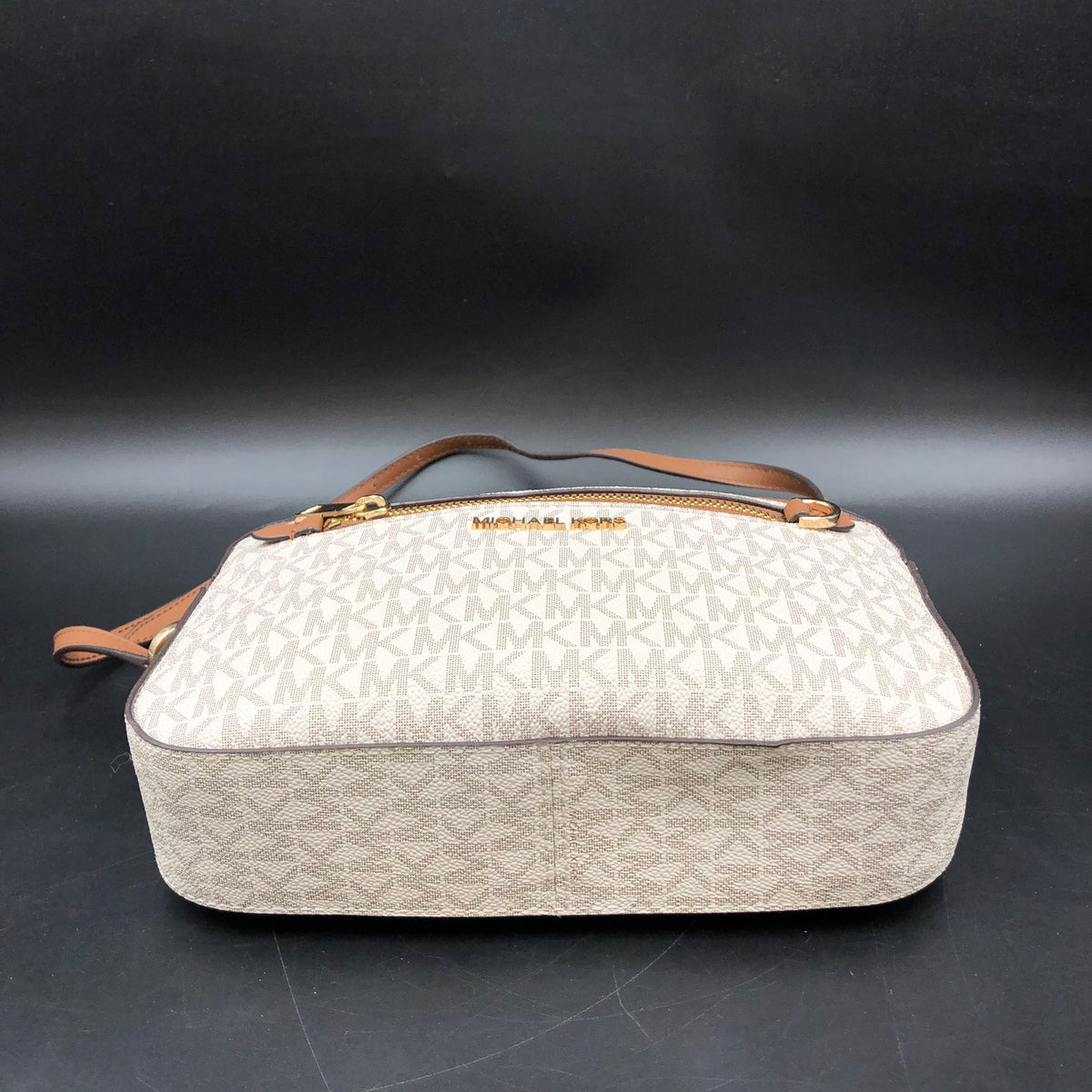 Michael Kors Ivory Brown Jet Set Camera Crossbody Bag Gold Hardware COA