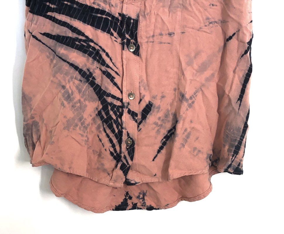 Rock & Republic Women's Pink Tie Dye Sleeveless Rayon Button Up Shirt Sz XS