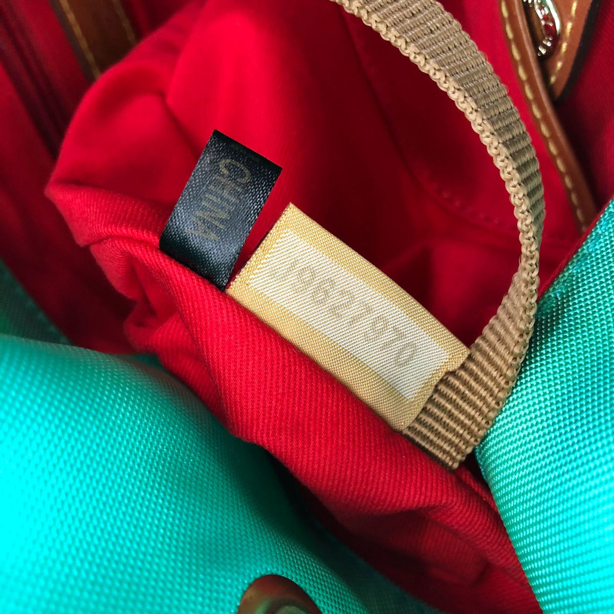 Dooney & Bourke Teal Nylon Shoulder Bag with Brown Braided Leather Trim (+COA)