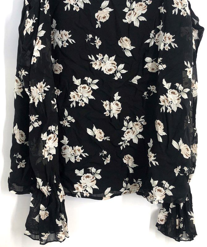 Sanctuary Women's Black Floral Rayon Cold Shoulder Ruffle Sleeve Cami Top Sz S