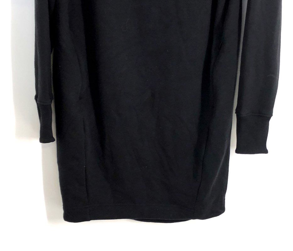 Athleta Women's Black Fleece Funnel Neck Sweatshirt Tunic Dress Pockets Sz SP