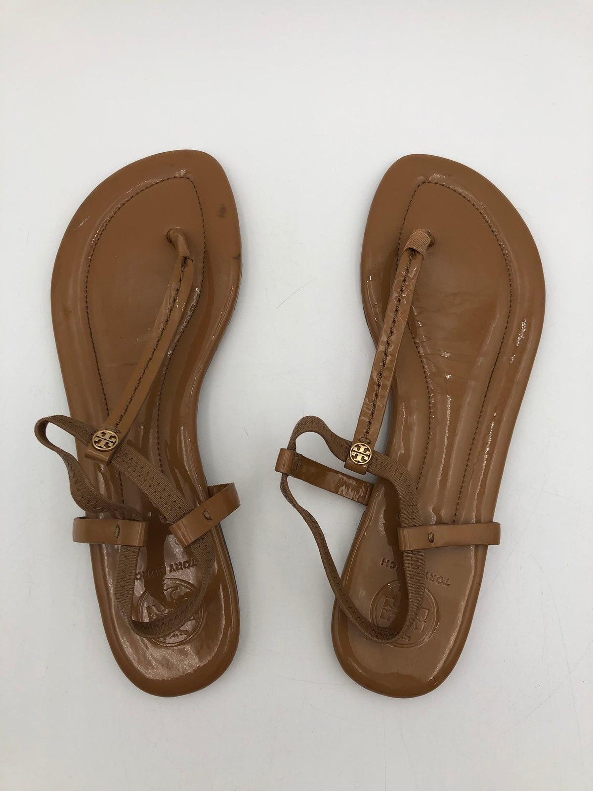 Tory Burch Emmy Miller Tan Patent Leather Thong Sandals Women's Size 10 COA