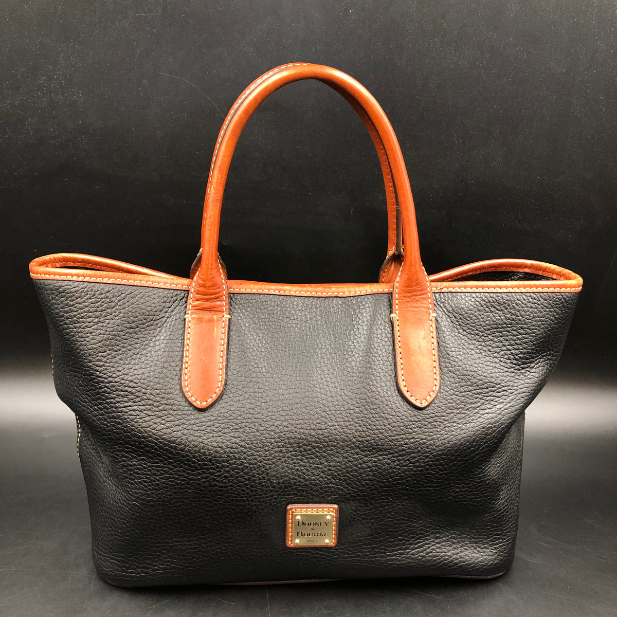 Dooney & Bourke Black Pebbled Leather Madeline Satchel Bag Gold Hardware COA