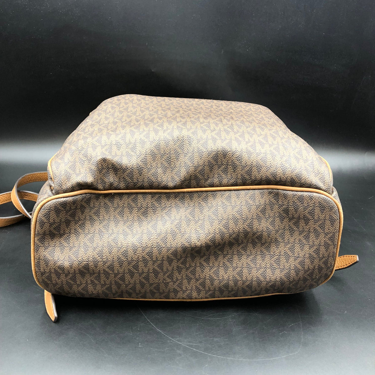 Michael Kors Brown Signature Print Pacey Backpack Gold Hardware COA