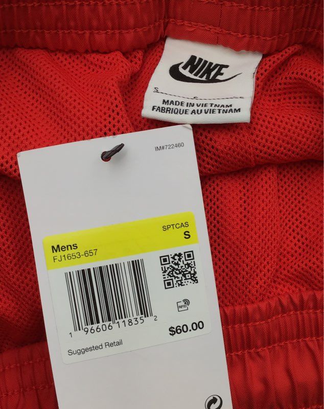 NWT Nike Men&#39;s Red Elastic Waist Athletic Shorts - Size Small