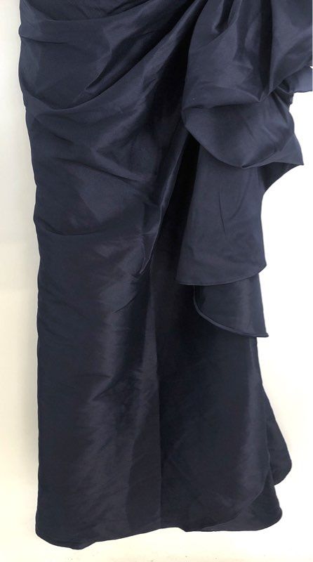 Xscape Women's Navy Blue Ruffle Side Flounce Evening Gown Dress NWT Size 12