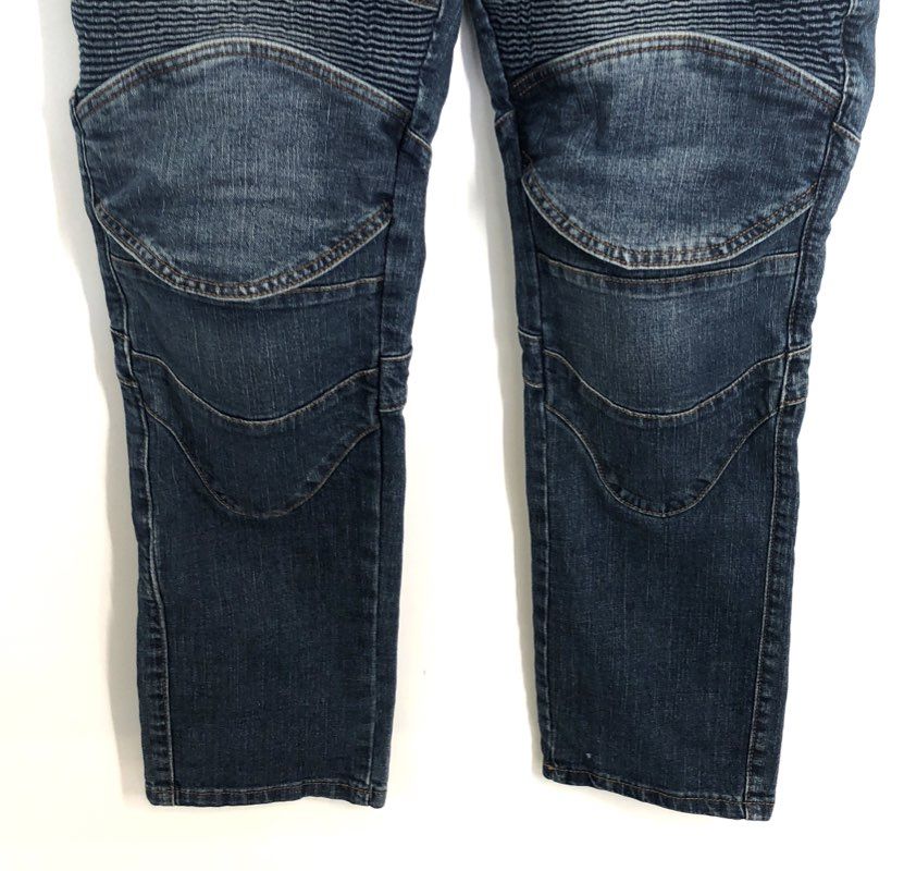 Men's Blue Denim Biker Motorcycle Pants Reinforced Knee Cargo Sz EU M JP L