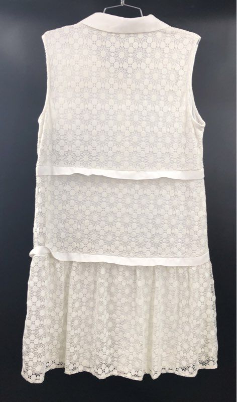DKNY Women's White Sleeveless Lace Tiered Button Down Shirt Dress NWT Sz 12