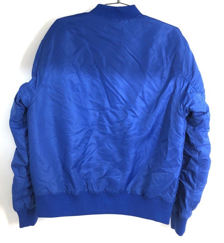 Two to Five Women's Royal Blue Ruched Sleeve Bomber Jacket Quilted Lining Sz M