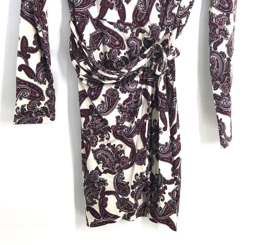 Michael Kors Women's Bone Purple Paisley Long Sleeve Ring Wrap Dress NWT Sz M