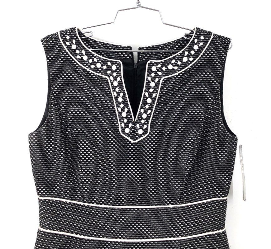 Tahari Arthur S. Levine Women's Sammi Sheath Dress Black White Beaded NWT Sz 8