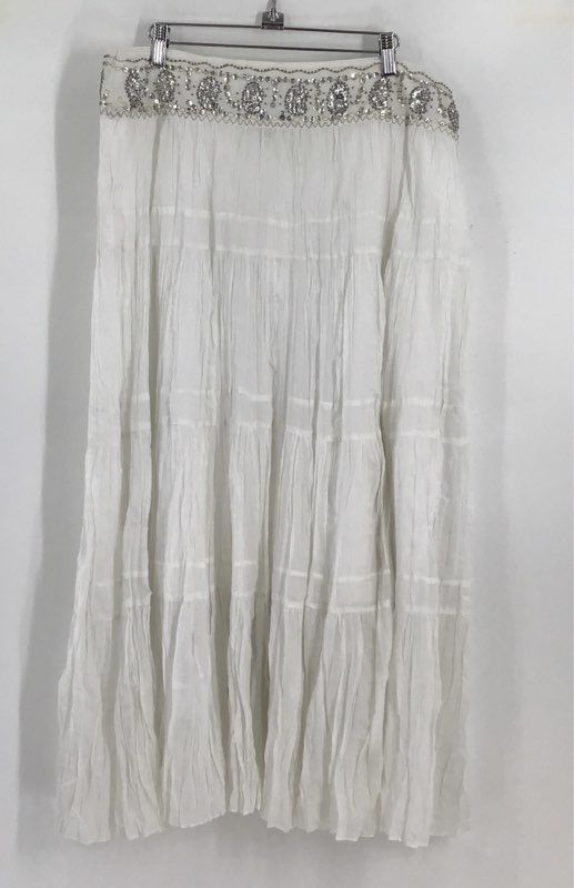 NWT Nygard Collection Women&#39;s White Beaded Elastic Waist Flare Skirt - Size 22W