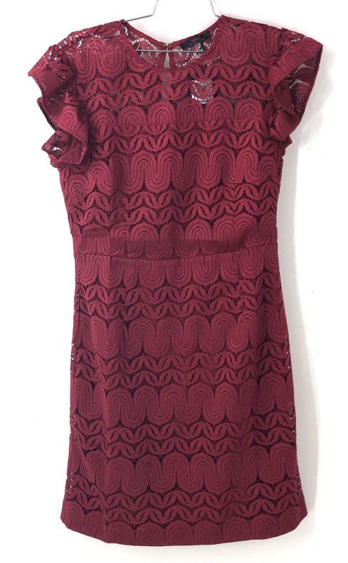 Trina Turk Women's Coralline Dress Red Lace Flutter Sleeve NWT Sz 8