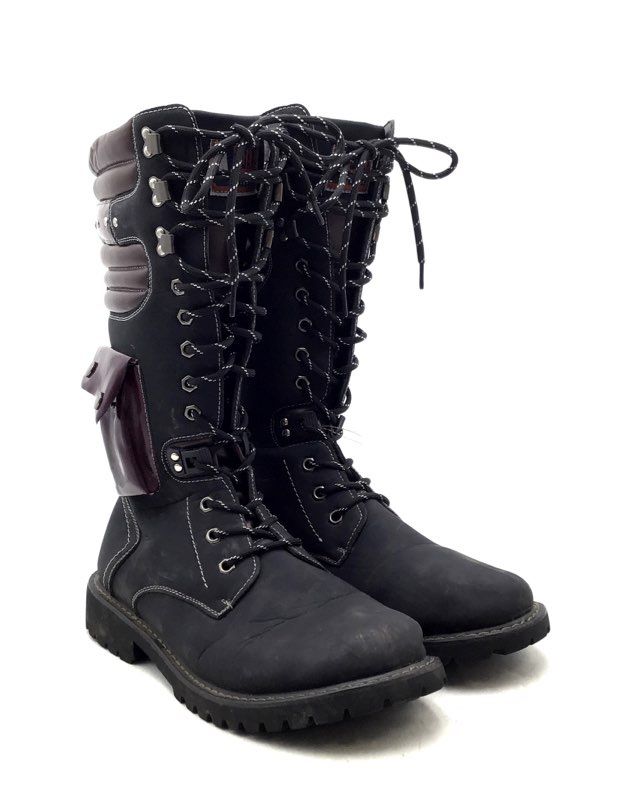 Addax Men&#39;s Black Burgundy Mid-Calf Motorcycle Boots - Size 46