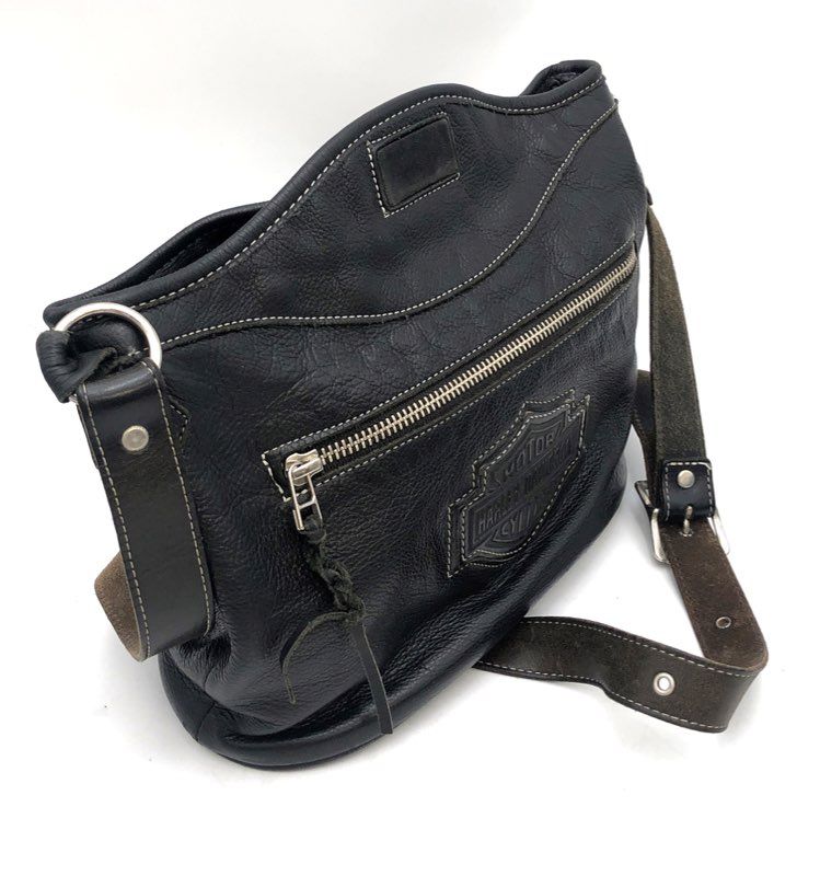 Harley Davidson Black Pebbled Leather Bar & Shield Logo Crossbody Bag