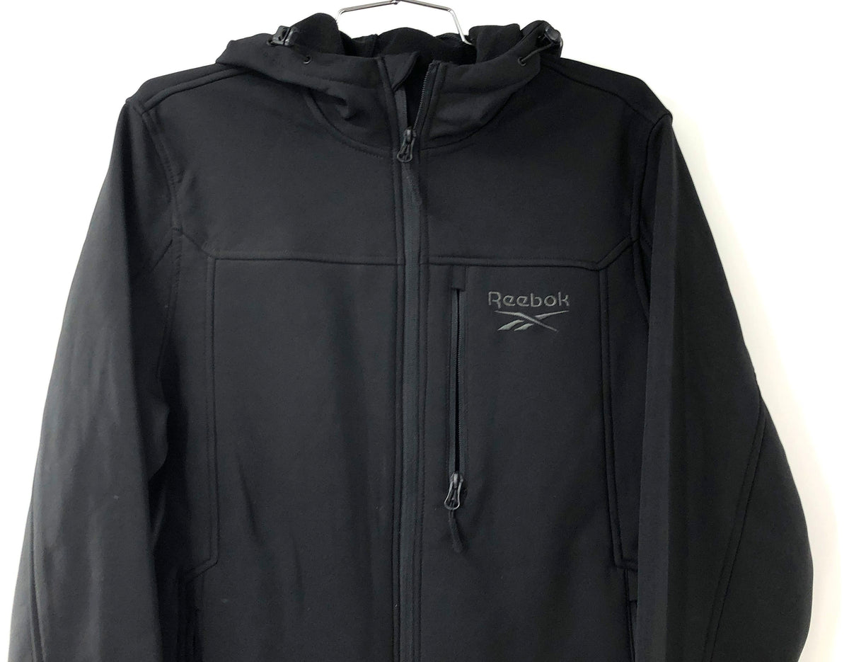 Reebok Men's Black Softshell Full Zip Hooded Fleece Lined Jacket Sz S NWT